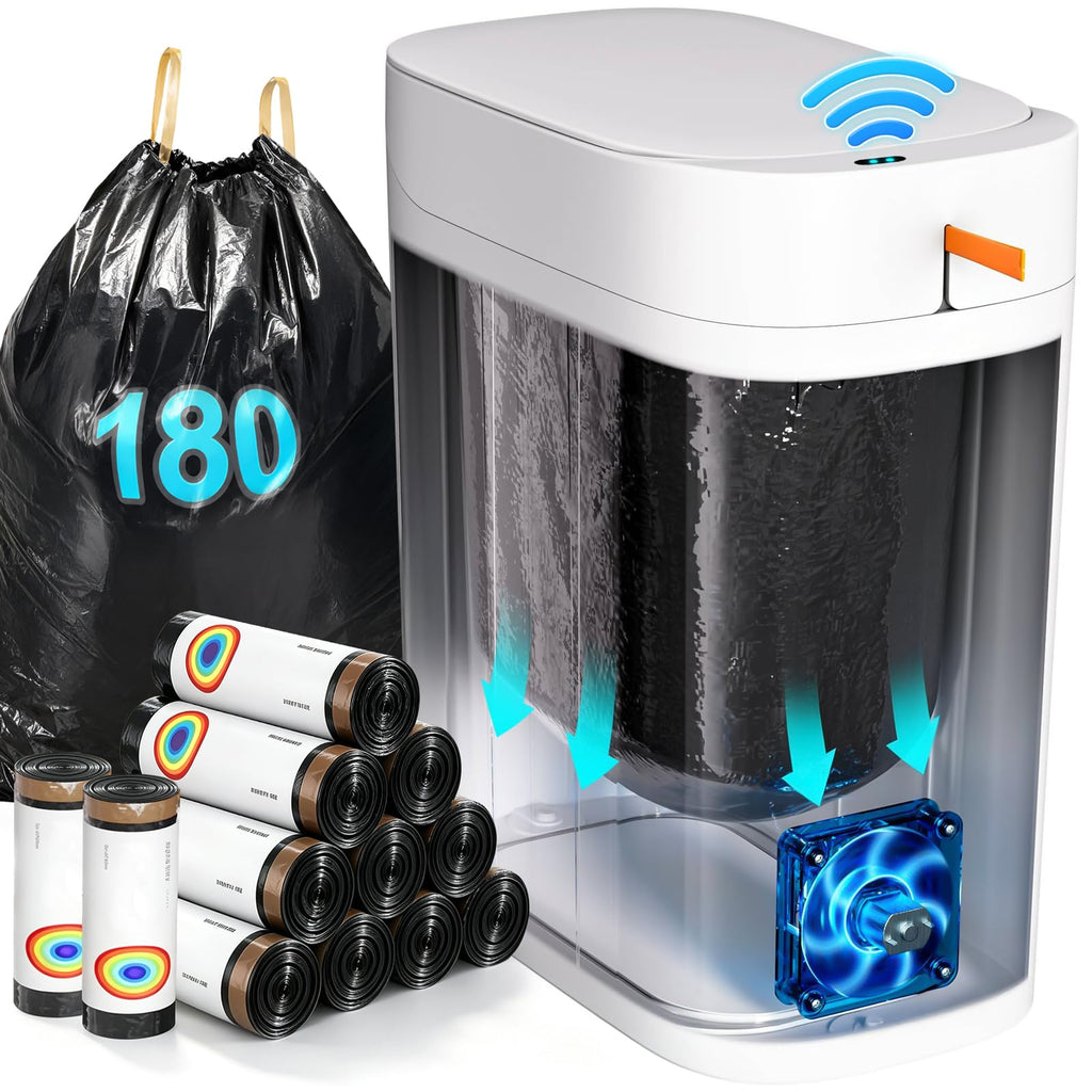 Bathroom Trash Can with Lid, 3 Gallon, Automatic,Rechargeable, White