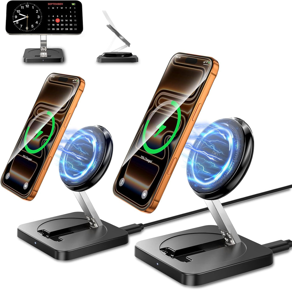 Magnetic Wireless Charger, [2 Pack] 15W Foldable Fast Charging Stand | For iPhone 17/16/15/14/13/12 Series/AirPods