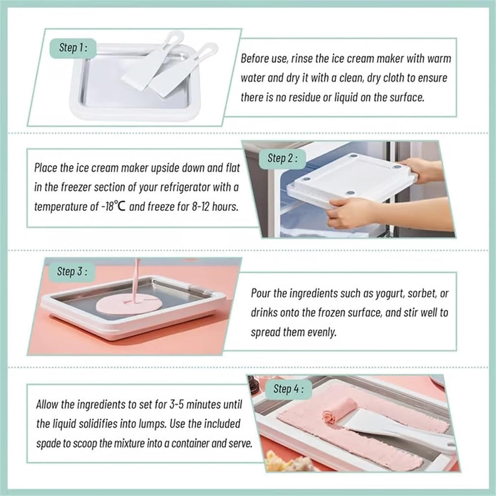 At-Home Rolled Ice Cream Maker Kit, Instant Freeze Plate with 2 Scrapers, Instant Gelato Pan/Roll, Homemade DIY for