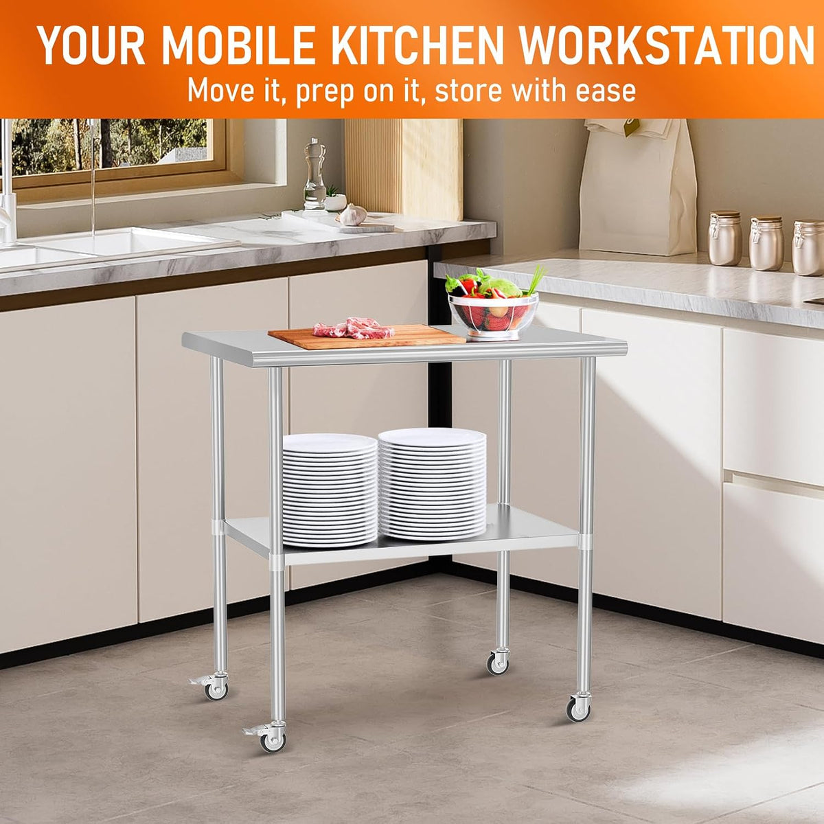 Stainless Steel Prep Table 30 x 36 with Wheel Casters