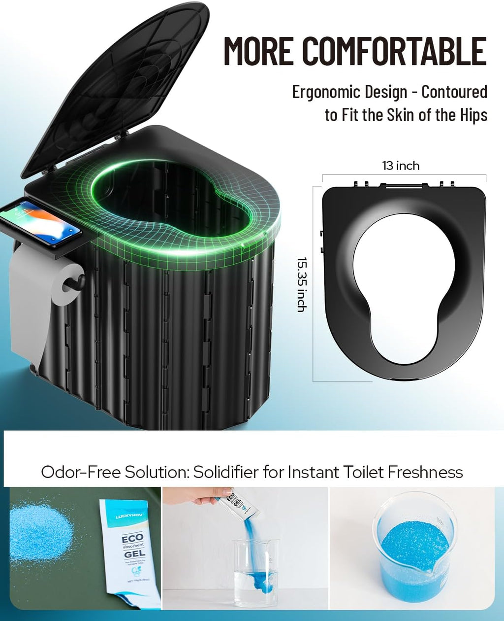 Portable Toilet with Urine Gel & Leak-Proof Bags – Odorless Camping Toilet for Adults & Kids, Outdoor Travel Potty
