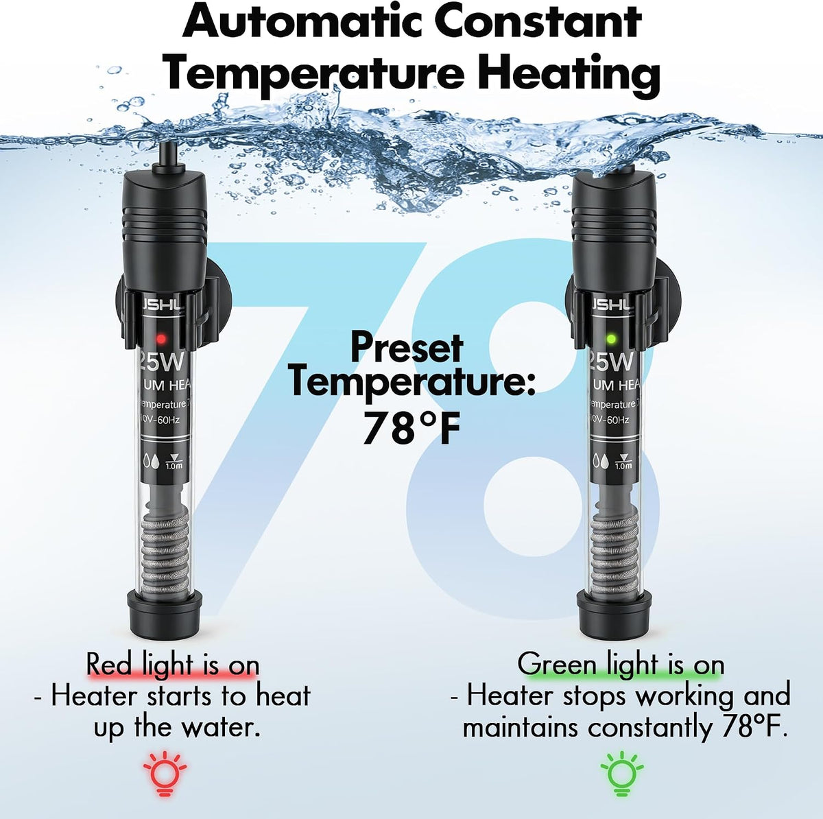 Submersible Aquarium Heater, Adjustable Fish Tahk Heater with Free Thermometer Suitable for Marine Saltwater and