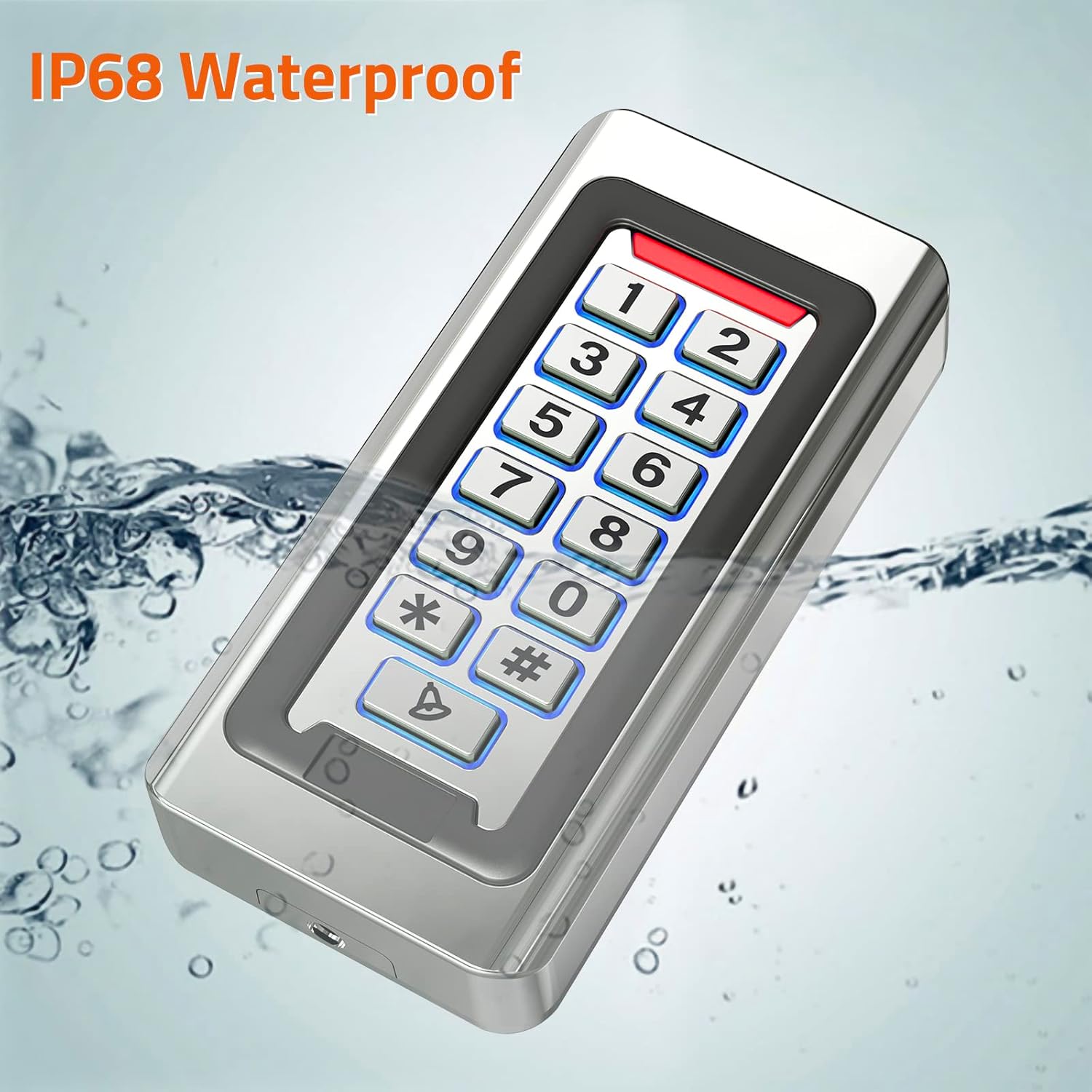 Wireless WiFi Access Control Keypad, Metal Stand-Alone Door Access Control | ID Card Reader, Weatherproof, Backlight