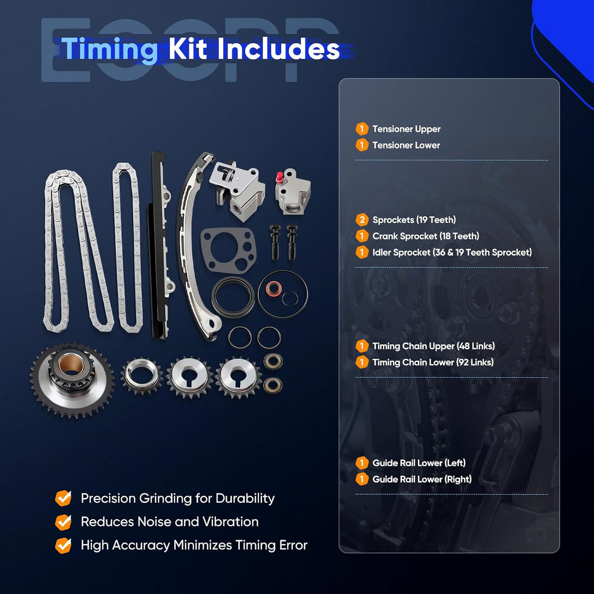 ECCPP TK3022 Timing Chain Kit Fit for NISSAN Frontier 1998 1999 2000 2001 2002 2003 2004, for NISSAN Altima, for NISSAN Xterra Fit 13024-9E000 13077-5V100 13021-53J00 13070-4E102 13070-53F16