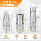 1/2" NPT Skid Steer Flat Face Hydraulic Quick Couplers/Couplings, 2 Sets