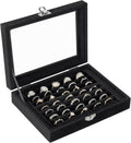 Velvet Ring Organizer Box, 7 Slots Jewelry Holder with Glass Lid Earring Display Tray Storage Case Gift for Women and