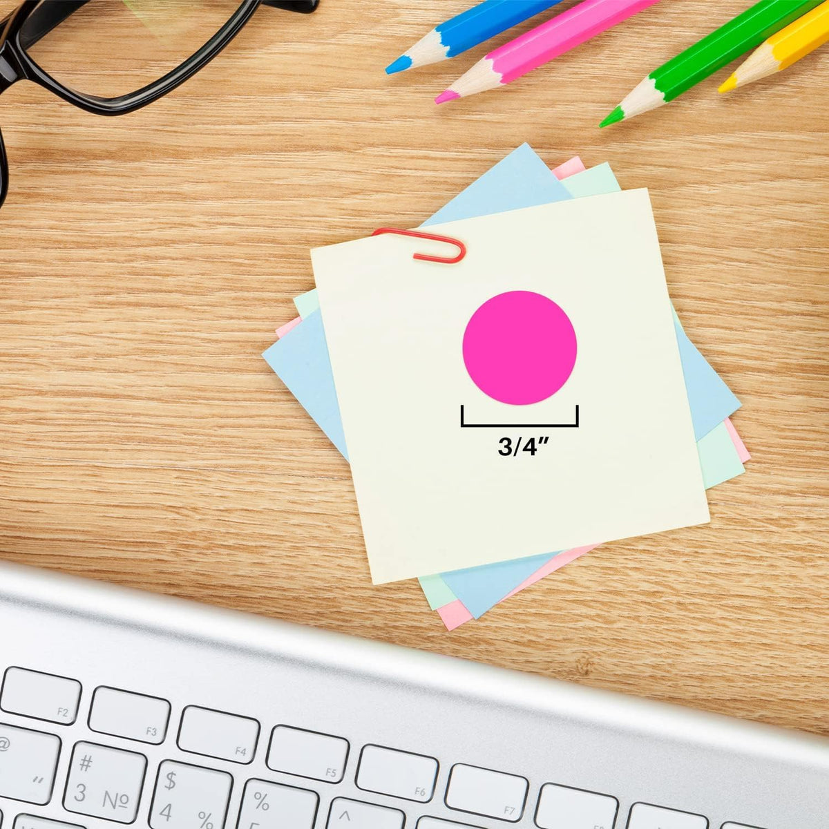 3/4 Inch Dot Stickers, Fluorescent Pink, 1008/Pack