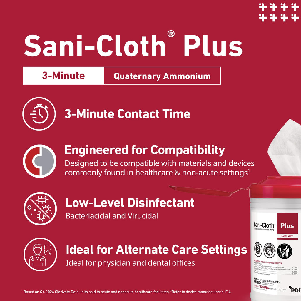 Sani-Cloth Plus Germicidal Cloth, Pack of 160, 6" x 6-3/4" Large Wipes