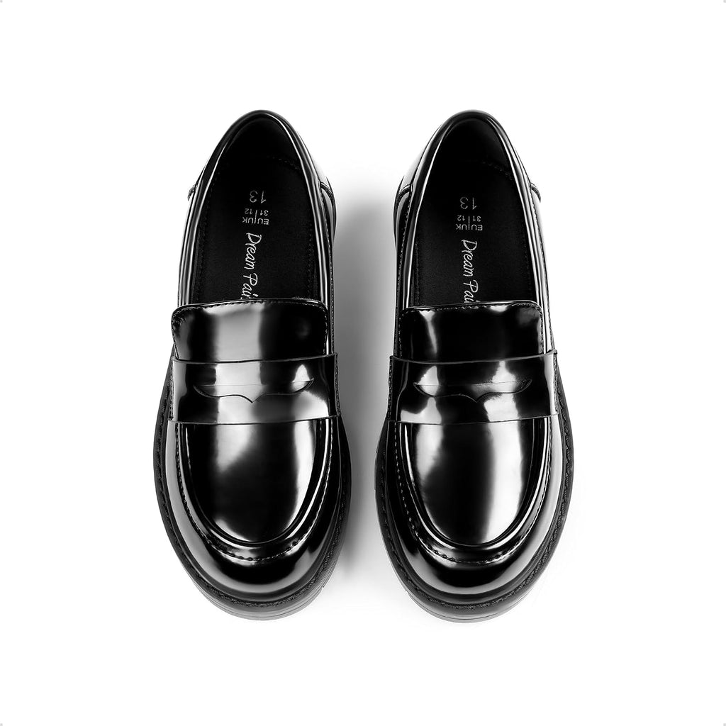 Girl's Penny Loafers School Shoes | Chunky Platform Round Toe Comfortable Latex Insole Slip on Uniform Dress Kids