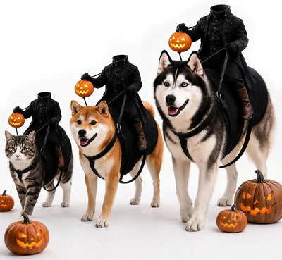 Light-Up Headless Horseman Pet Costume with Pumpkin Rider Harness, Small