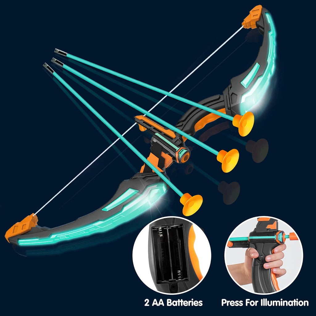 Kids Bow and Arrow Set, LED Light Up Archery Toy Set with 9 Suction Cup Arrows, Target & Arrow Case, Indoor and