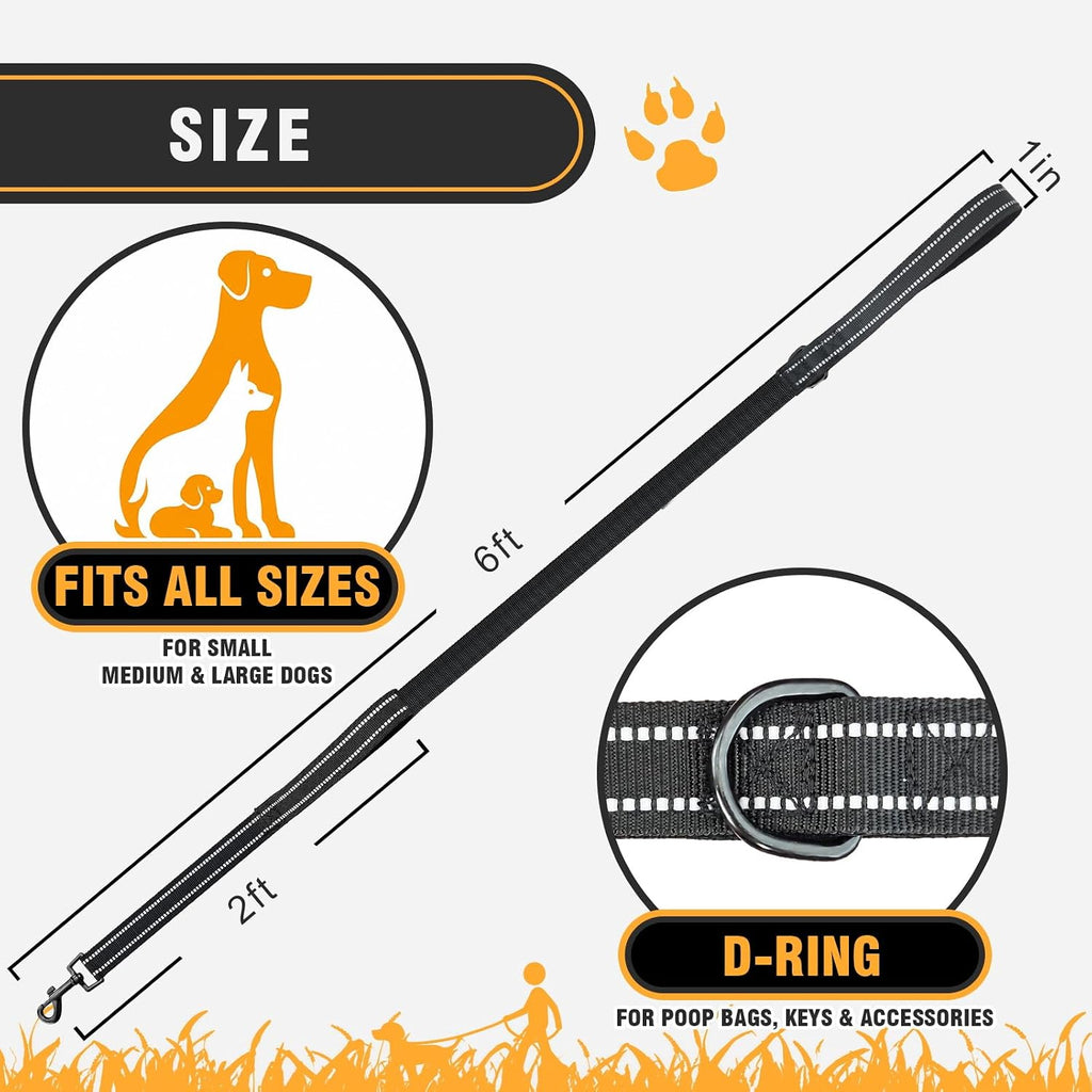 Double Handle Dog Leash, 6 FT Heavy Duty Dog Leash with Padded Handles