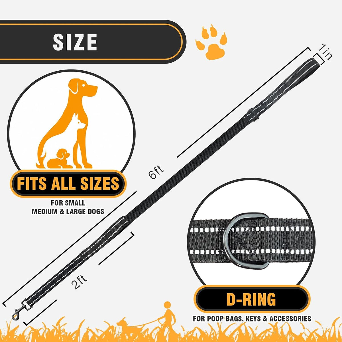 Double Handle Dog Leash, 6 FT Heavy Duty Dog Leash with Padded Handles