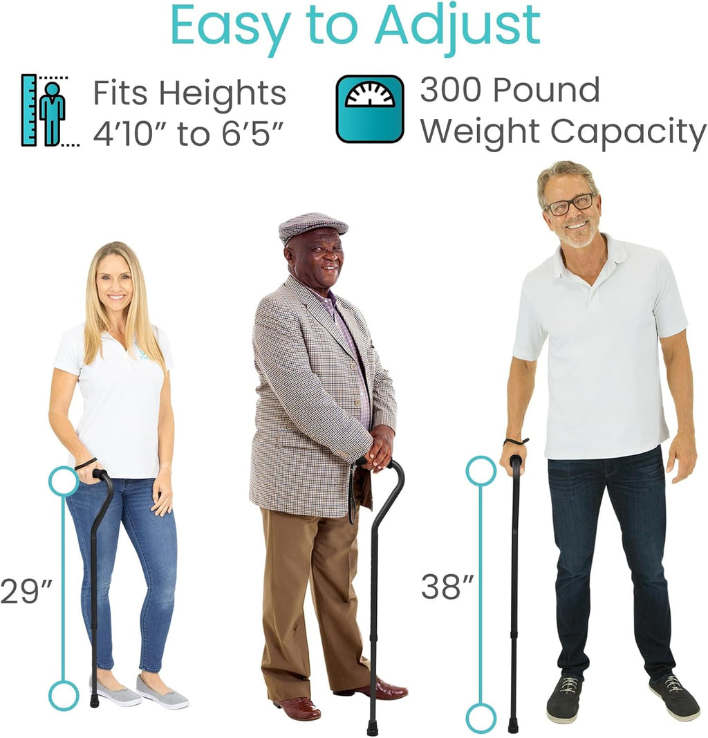 Offset Walking Cane with Comfort-Foam Handle - for Women, Men, Seniors - Lightweight & Adjustable Single Point
