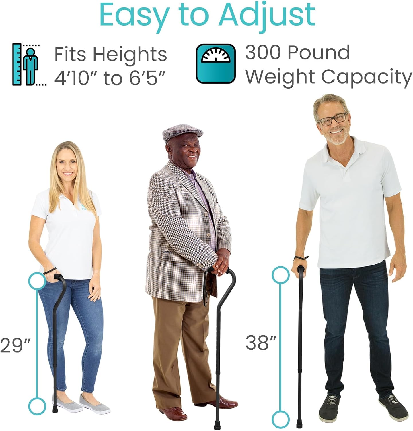 Offset Walking Cane with Comfort-Foam Handle - for Women, Men, Seniors - Lightweight & Adjustable Single Point