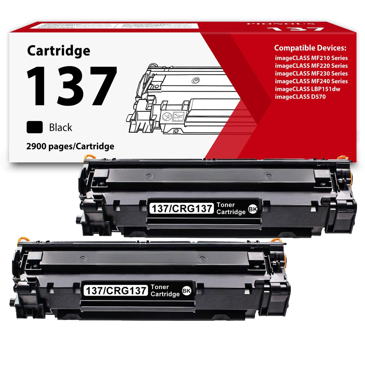 137 Black Toner Cartridge 2-Pack High Yield Replacement for Canon CRG-137