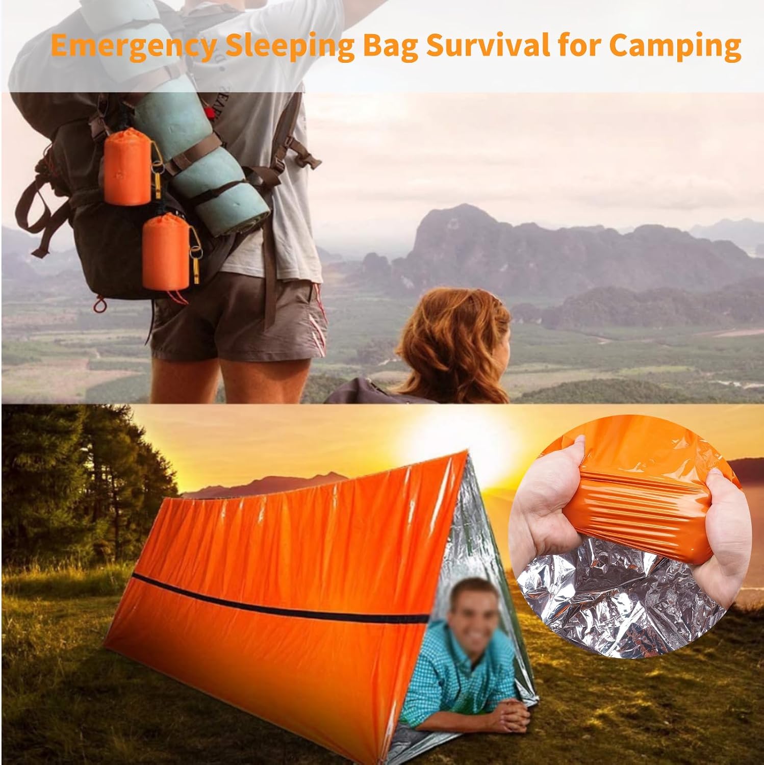 Waterproof Emergency Sleeping Bag with Whistle, 2 Pack Mylar Thermal Bivy Sack for Survival, Camping, Hiking with