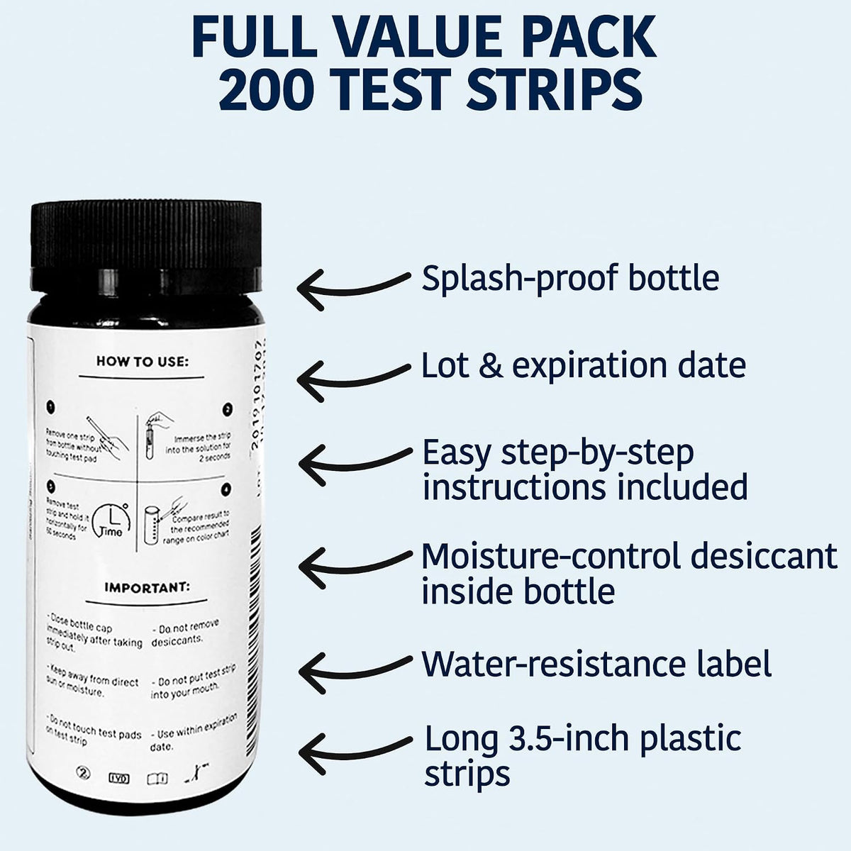200 Chlorine Test Strips for Food Service 0-500 ppm (Value Pack) - Bleach Sanitizer Test Strips Food Service