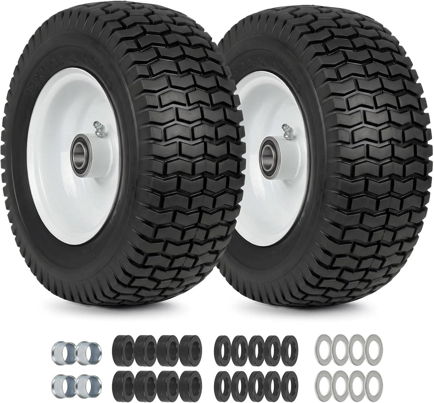 13x5.00-6 Flat Free Lawn Mower Tire and Wheel, 13x5-6 Riding Lawnmower Tire with 3" Centered Hub and 3/4" & 5/8"
