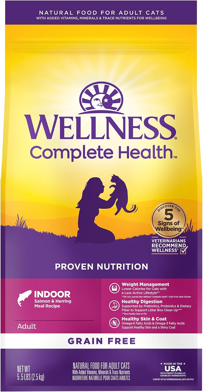 Complete Health Adult Dry Cat Food for Indoor Cats, Natural, Grain Free Kibble, Salmon and Herring Meal Recipe, 5.5