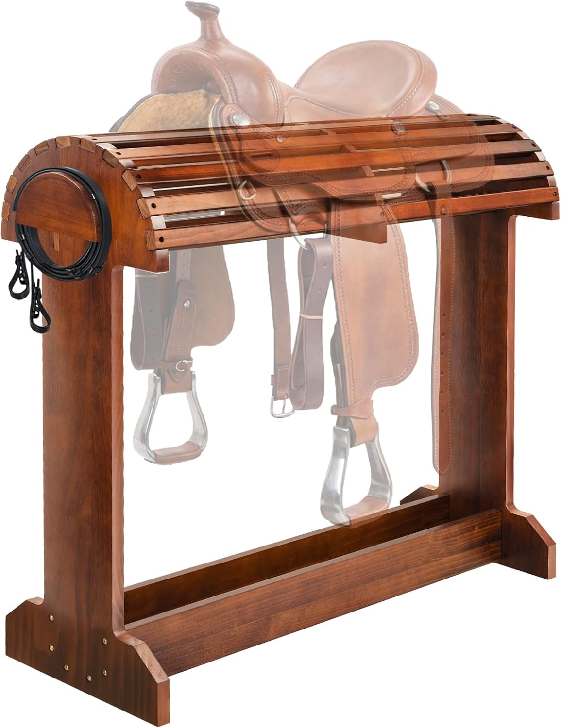 Extra-Large Wood Saddle Rack - Non-Abrasive Design, Bridle Rack & Heavy-Heavy Duty Saddle Stand for Equestrian Homes