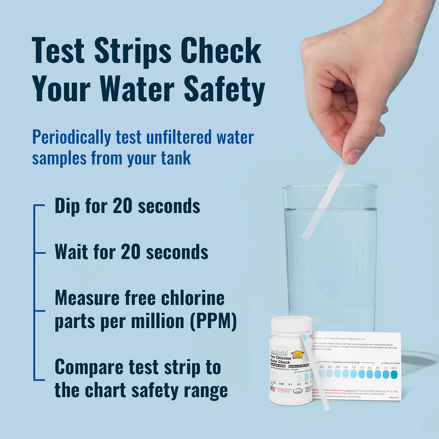 Drinking Water Essentials Kit - 200 Aquatabs Water Purification Tablets + 50 Chlorine Test Strips - for Boat and RV