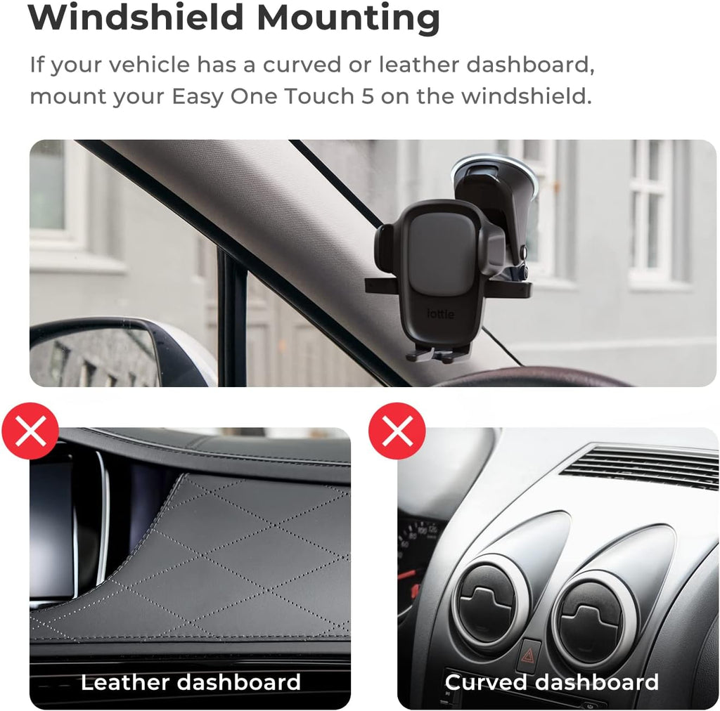Easy One Touch Signature Dashboard & Windshield Universal Car Mount Phone Holder Desk Stand with Suction Cup Base and