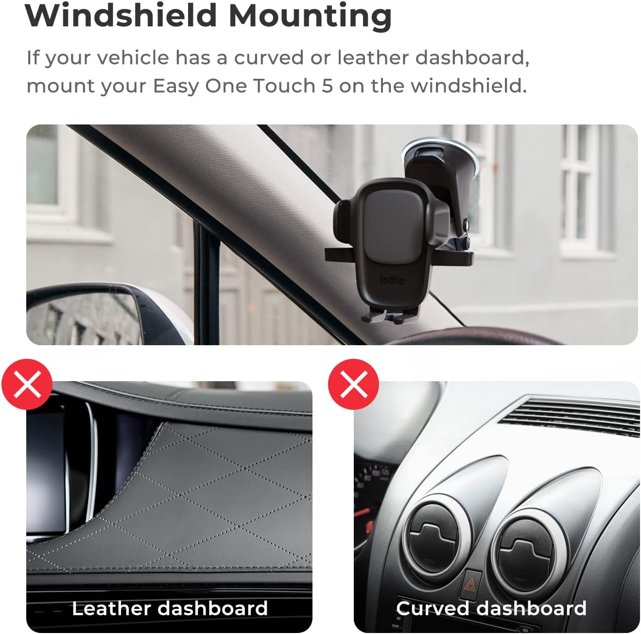 Easy One Touch Signature Dashboard & Windshield Universal Car Mount Phone Holder Desk Stand with Suction Cup Base and