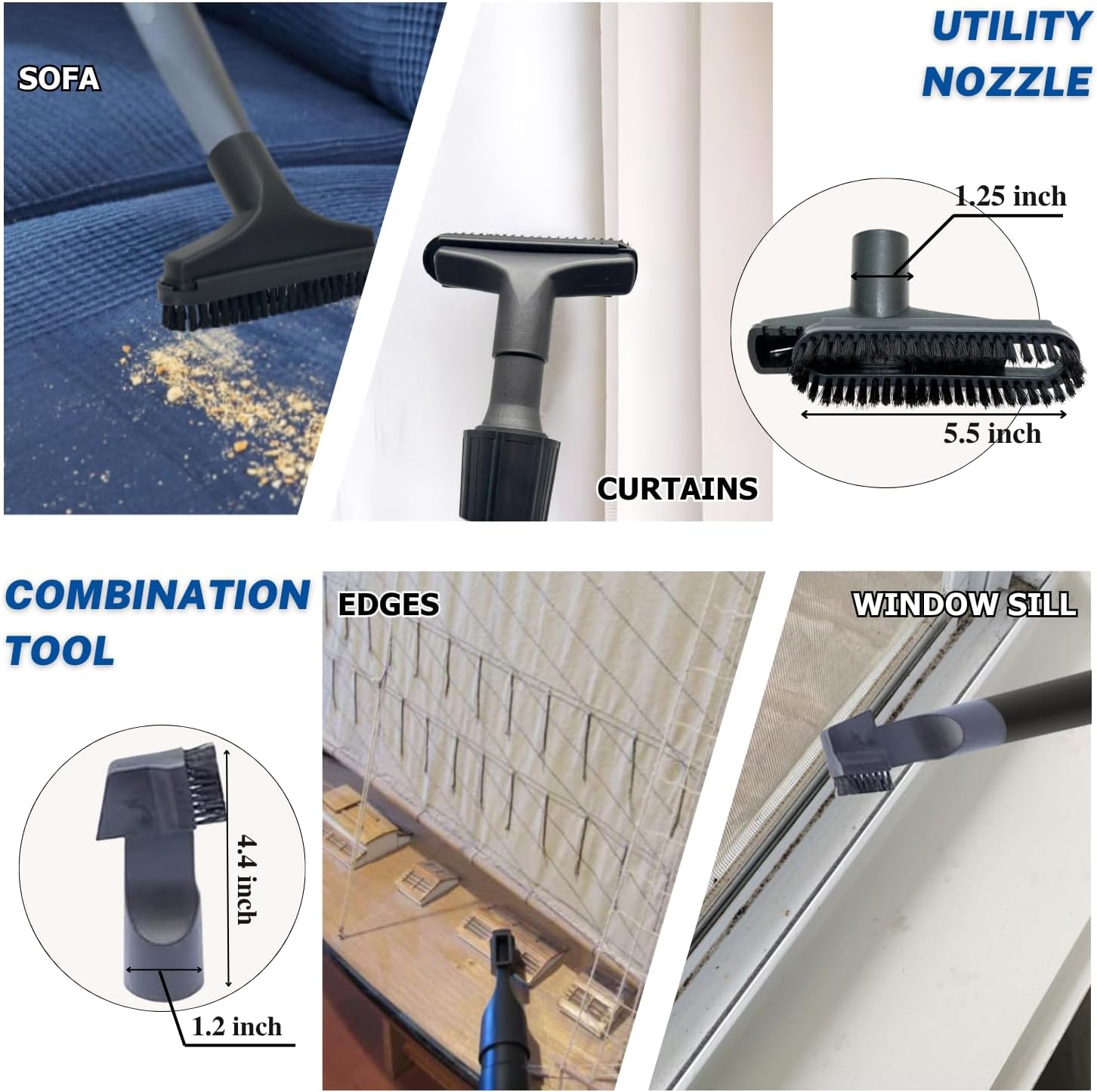 Universal Vacuum Attachments & Brushes Kit - Hardwood Floor Vacuum Brush Head Attachment & Shop-vacs Accessories
