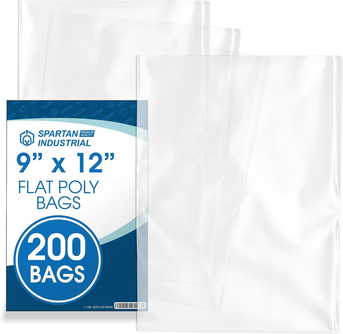 9x12 Clear Poly Bags, 200 Count - Open-End Flat 1.1 Mil, Spartan Industrial