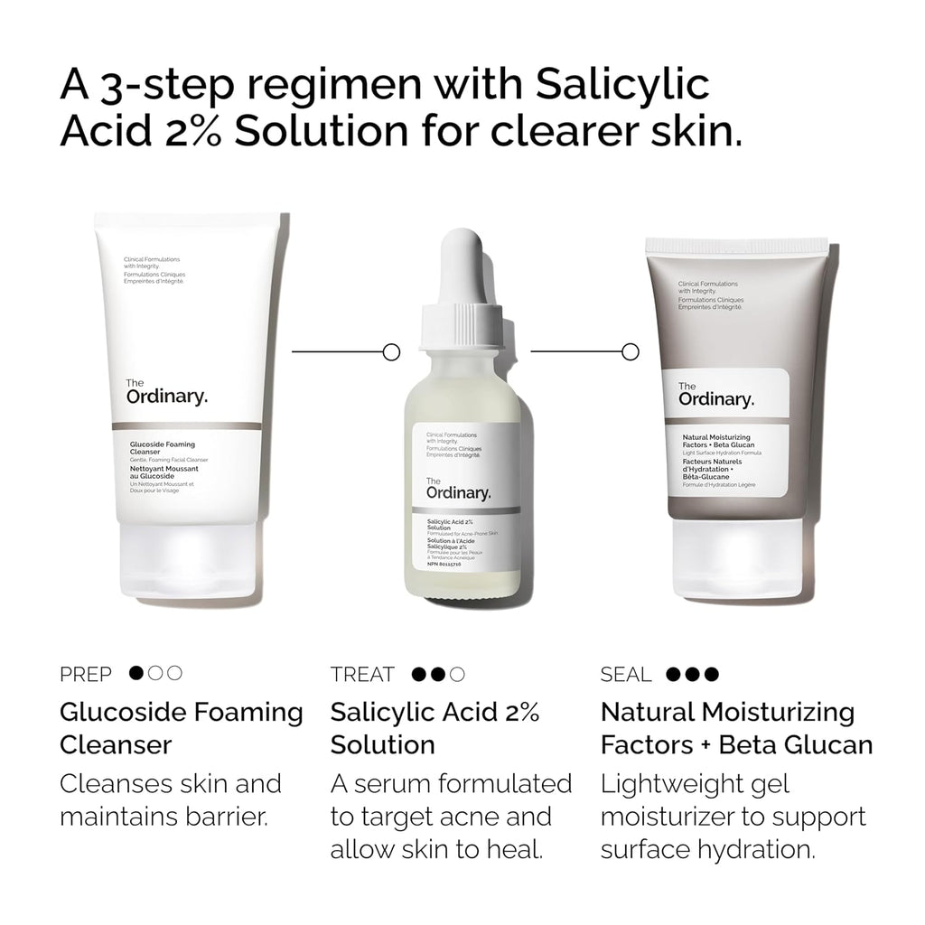 The Ordinary The Acne Set, 3-Step Skin Regimen with Glucoside Foaming Cleanser, Salicylic Acid 2% Solution, and