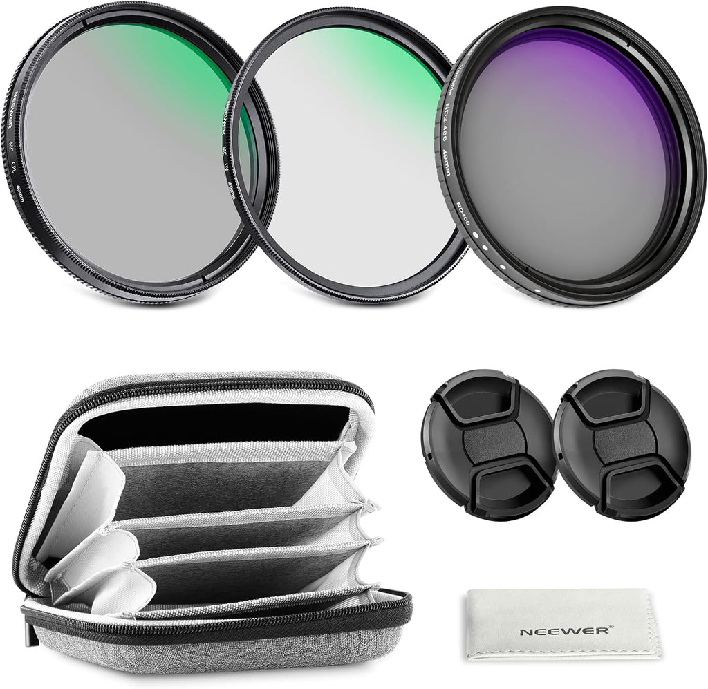 49mm Variable ND + CPL + UV Filter Kit (3 Pack), Multicoated Neutral Density (ND2-400) Circular Polarizer Camera Lens