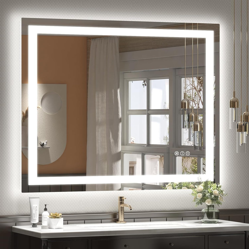 40x36 LED Lighted Bathroom Mirror for Vanity | Front Light and Backlit, Anti-Fog, Memory, 3 Color, Tempered Glass