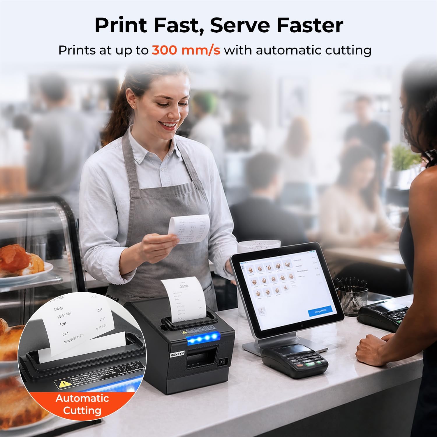 P068 Thermal Receipt Printer 80mm 3 1/8" POS Printer Auto Cutter | Direct thermal printer with USB serial Ethernet