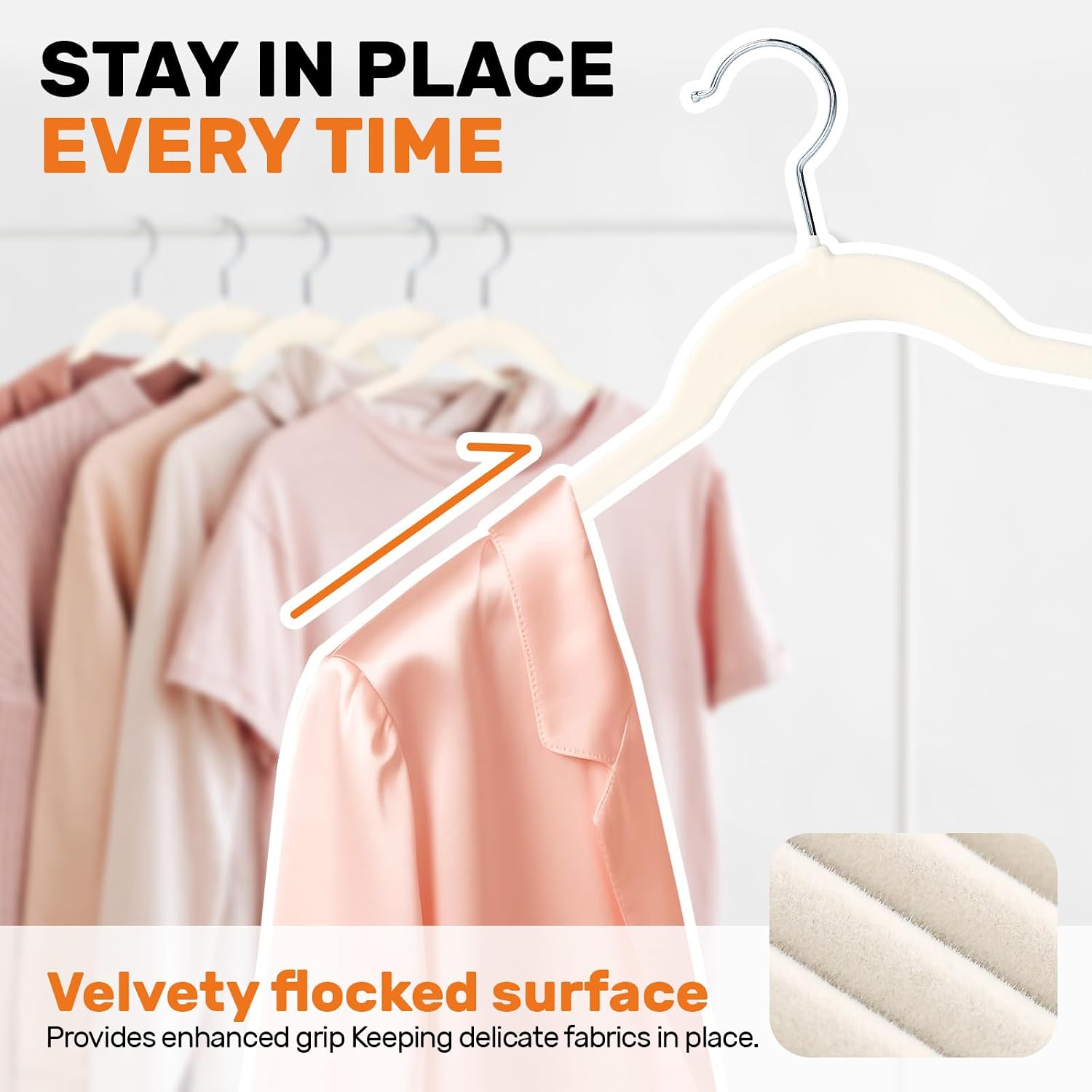 Velvet Shirt Hangers 30 Pack, Slim Felt Hangers Beige | Non-Slip Flocked Surface; 360° Swivel Hooks; Space-Saving