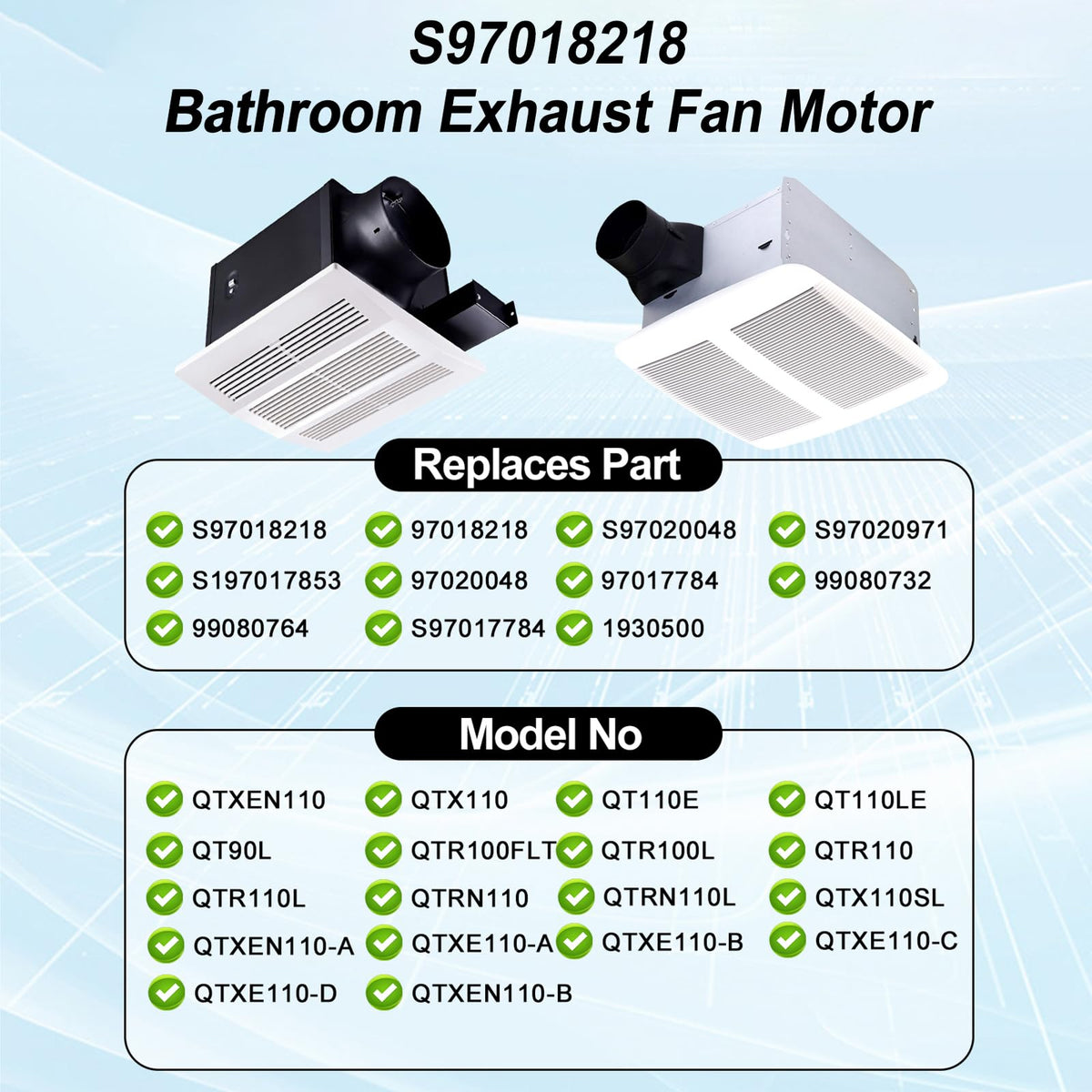S97018218 S97020971 S97020048 Exhaust Fan Motor and Blower Wheel