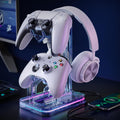 Gaming Headphones Stand, RGB Headset Stand with 2 USB Charging Ports, Dual Controller Holder with Light Modes
