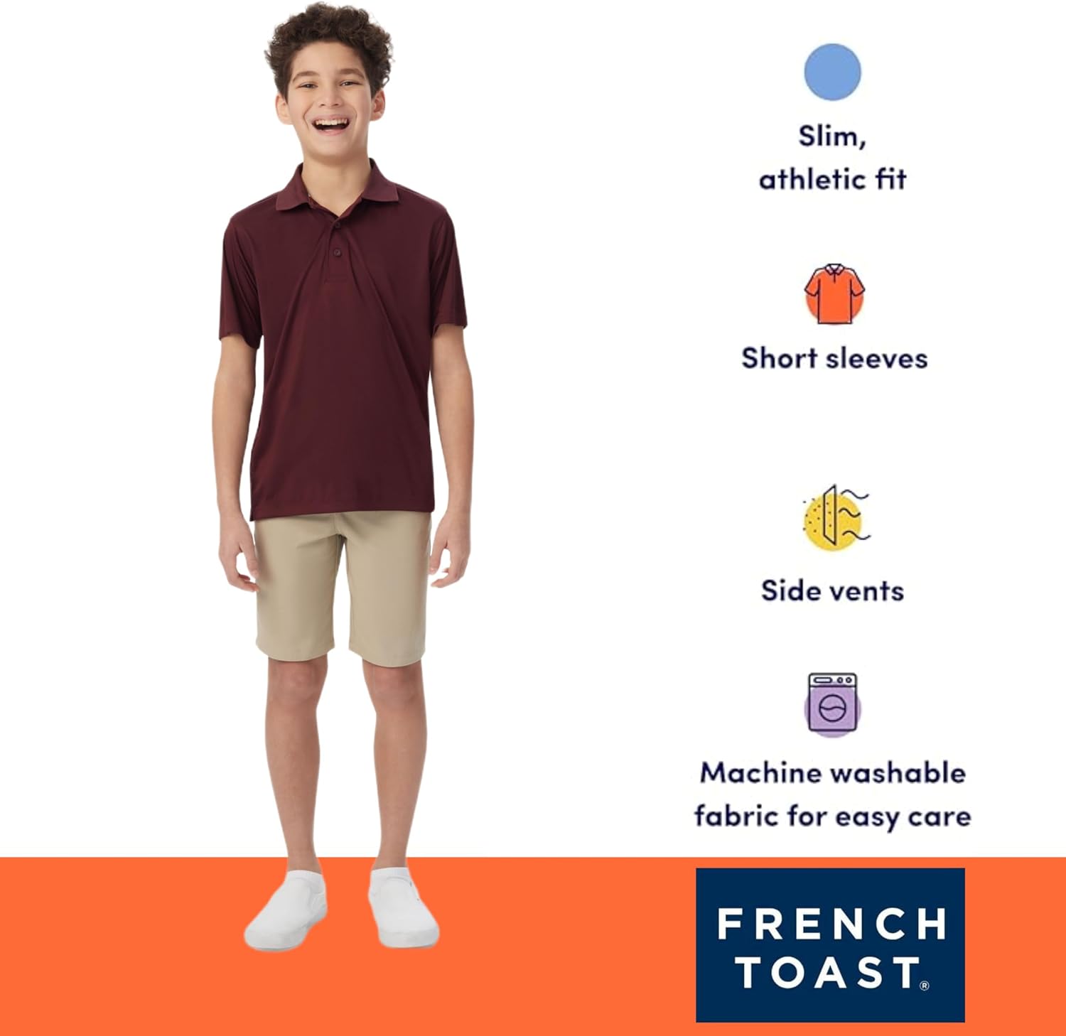 Boys' Short Sleeve Moisture Wicking Stretch Sport Polo Shirt (Kids Standard & Husky Sizes), Red, 18-20