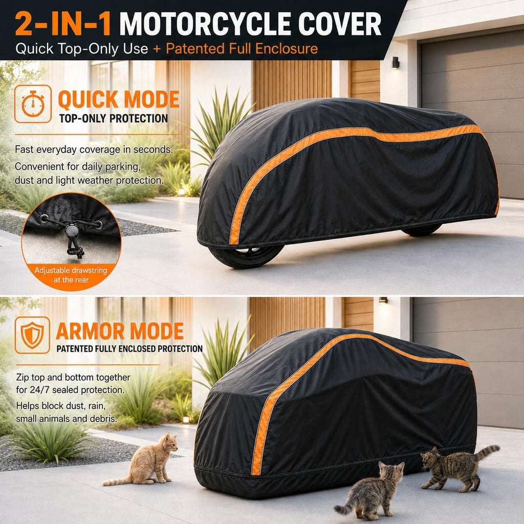 360° Fully Enclosed Motorcycle Cover,All-Season Waterproof Sun-Proof Outdoors Fits Motorcycles,Compatible with Harley