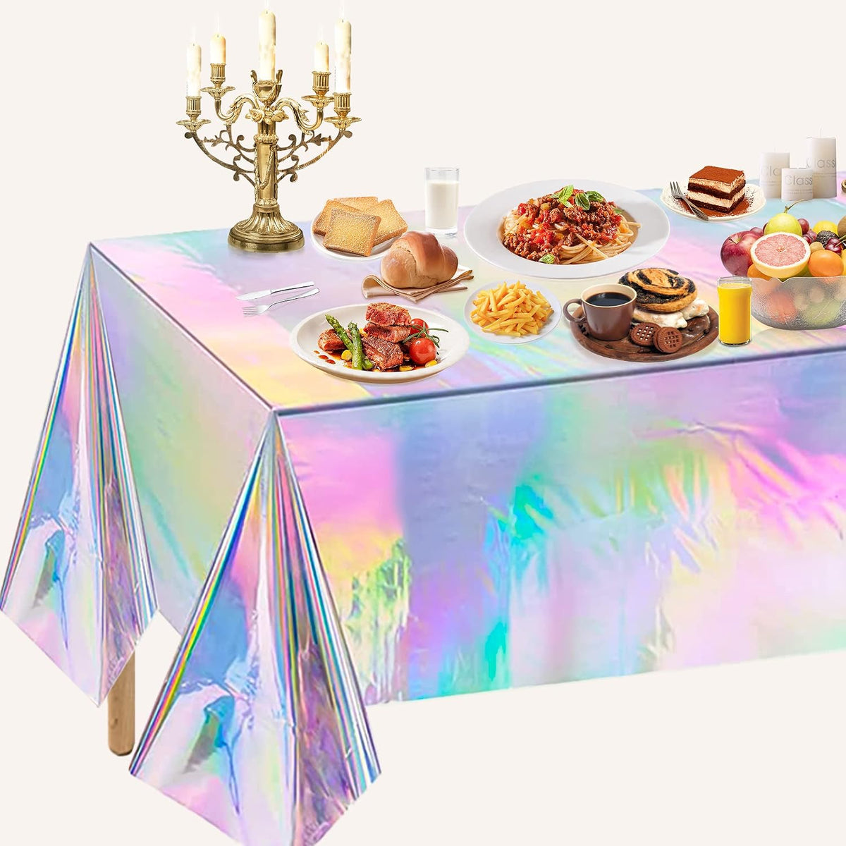 4 Pack Iridescence Plastic Tablecloths Disposable Galentines Day Decorations New Years Birthday Disco Bachelorette