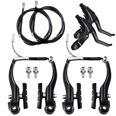 Complete Bike Brake Set, Black Front and Rear Bike MTB Hybrid Brake Inner and Outer Cables and Lever Kit Includes