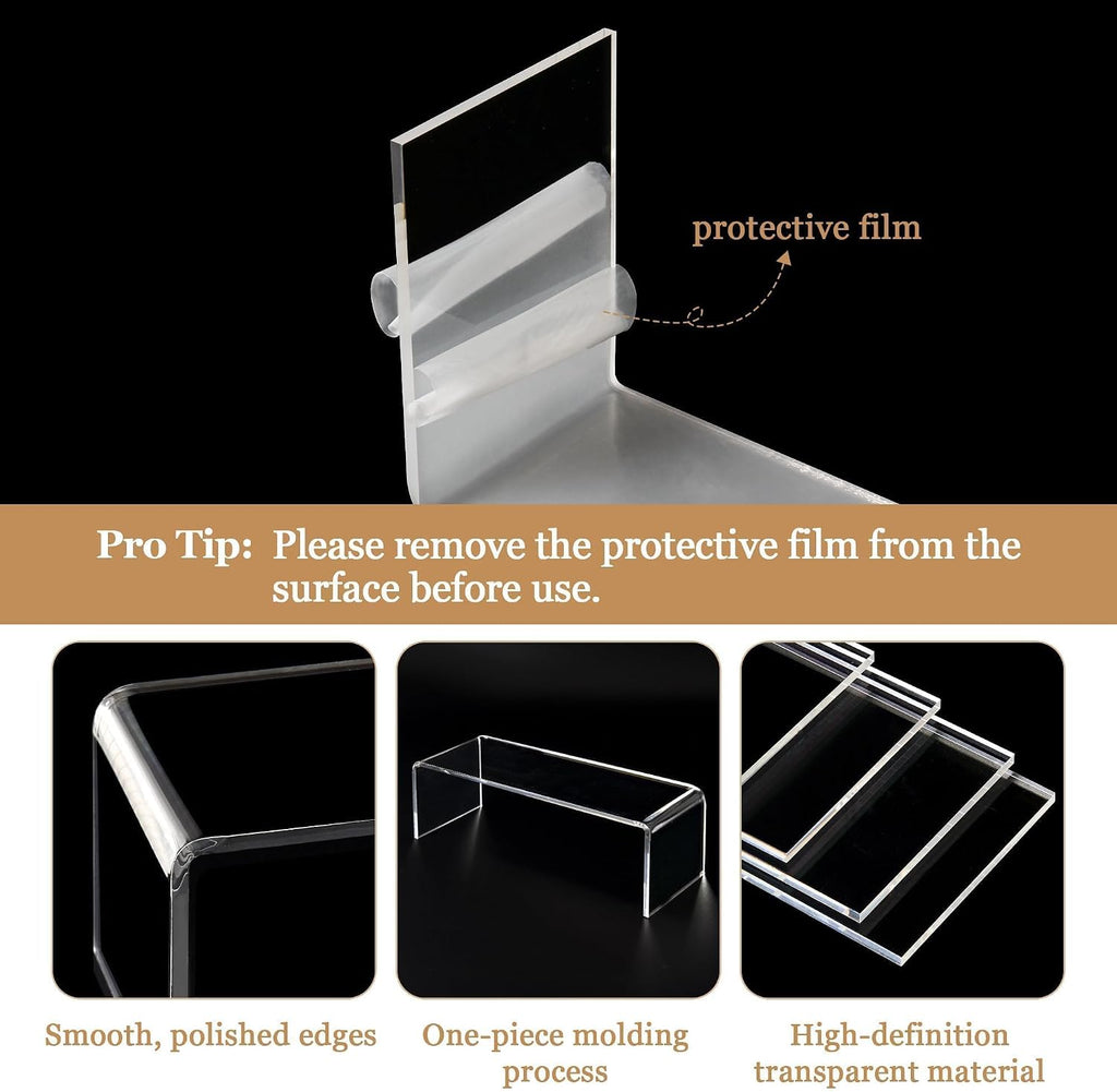 Acrylic Display Risers 8 Pcs 2 Set (7”L~8”L~9”L), Clear Rectangular Display Shelf for Dessert Table & Cupcake