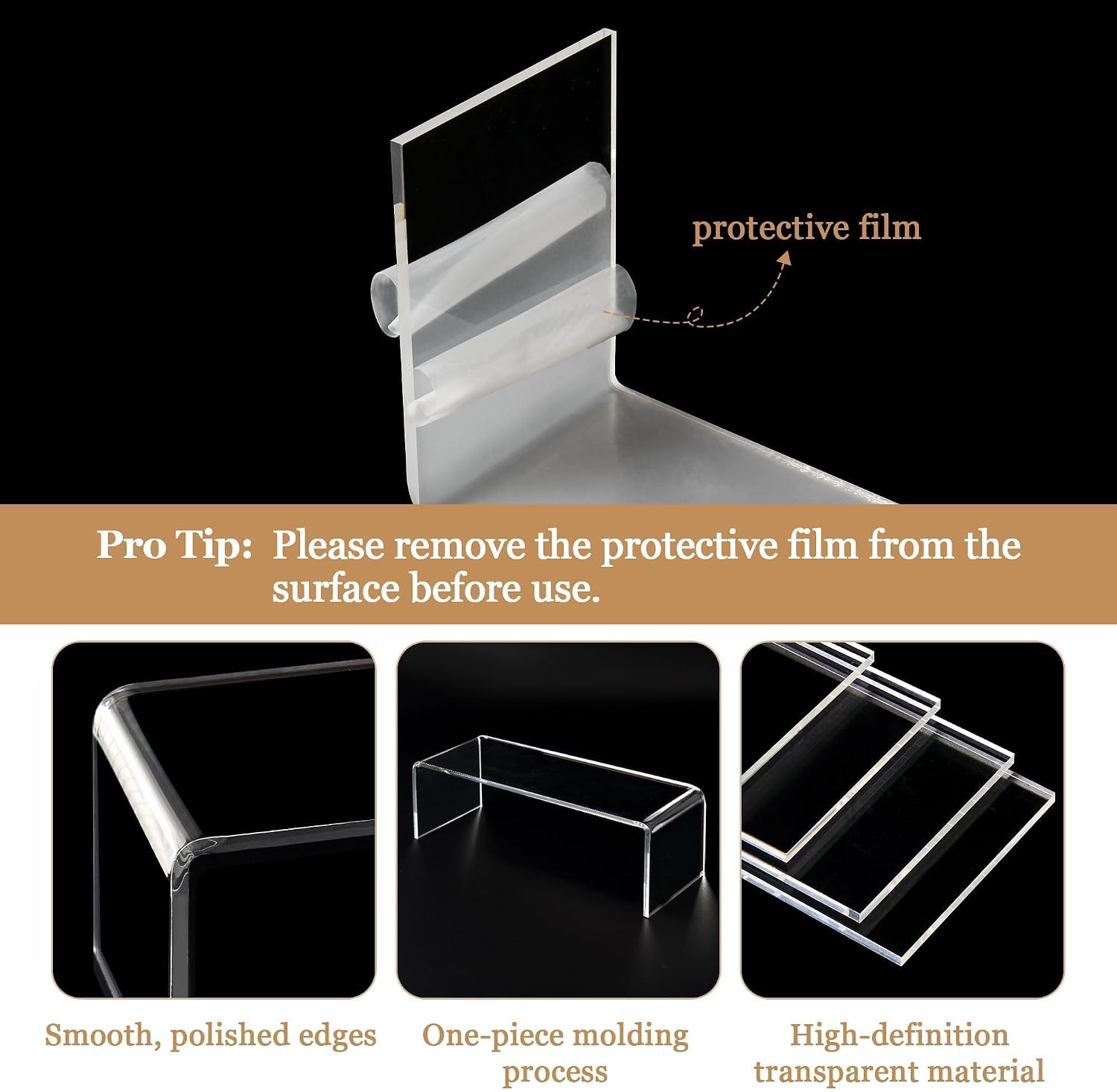 Acrylic Display Risers 8 Pcs 2 Set (7”L~8”L~9”L), Clear Rectangular Display Shelf for Dessert Table & Cupcake