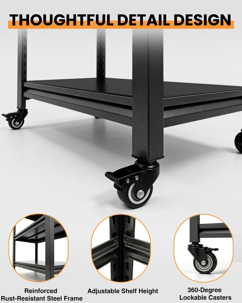 52" Mobile Garage Work Bench Table, Lockable Wheels, Pegboard