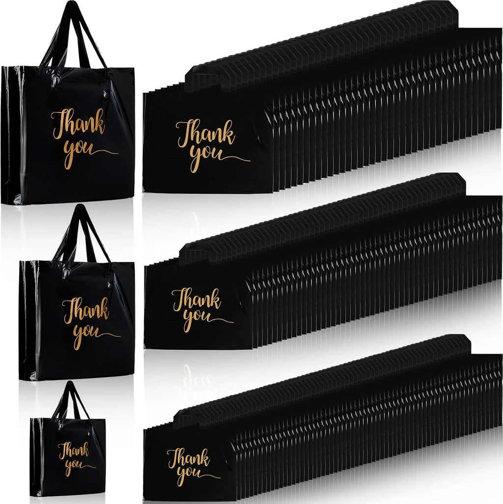 200 Pcs Thank You Shopping Bags with Handle,Black