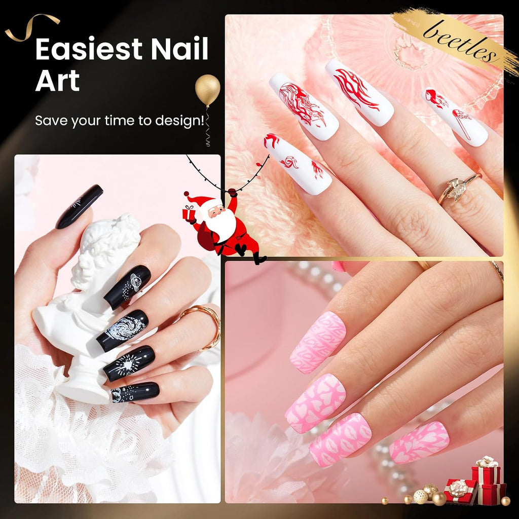 Beetles Nail Stamp Gel 16Pcs French Tip Nail Stamp Kit