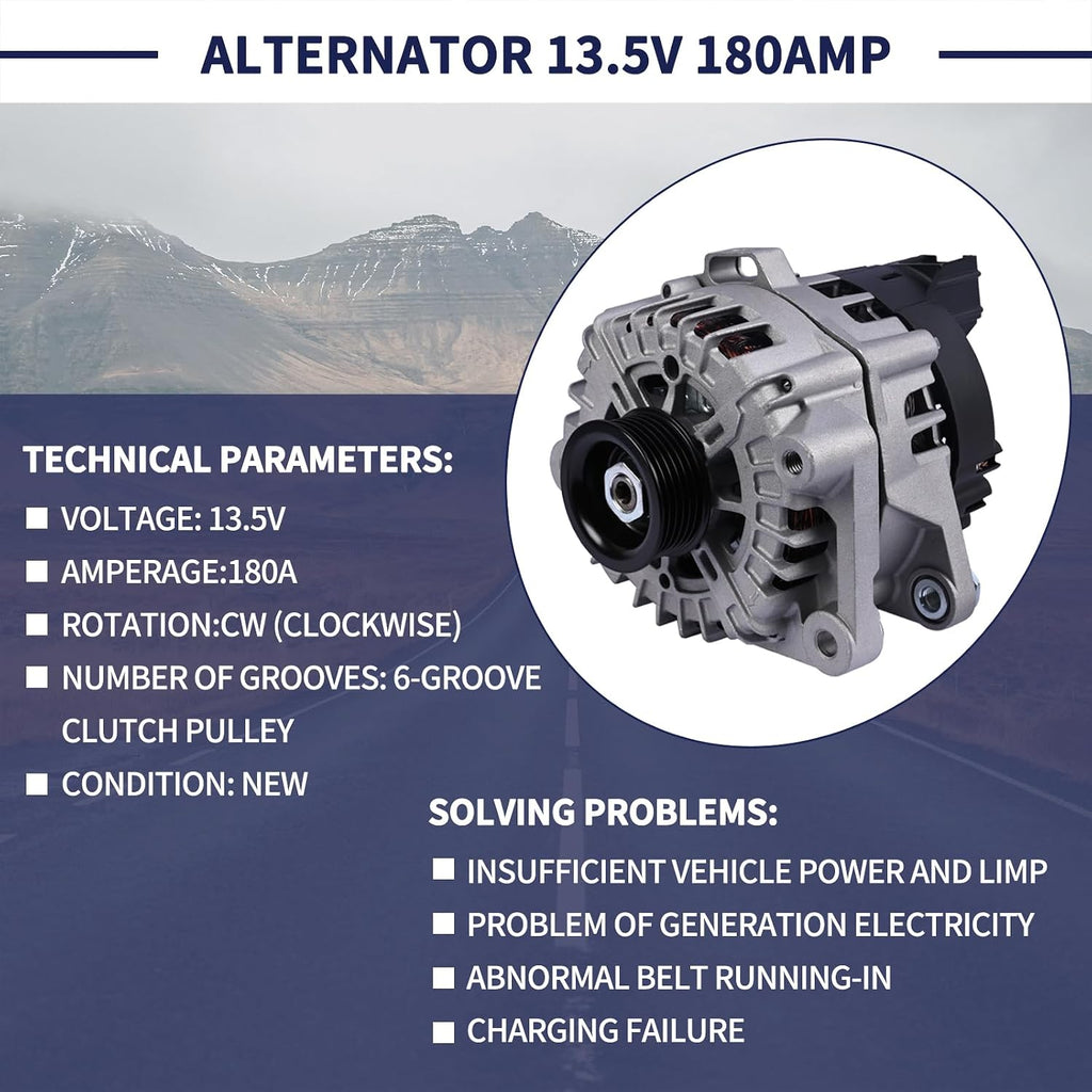 Alternator 13.5V 180AMP 37300-3L060 373003L060 Compatible with Hyundai Palisade 2020-2023 Kia Telluride 2020-2022 3.8L
