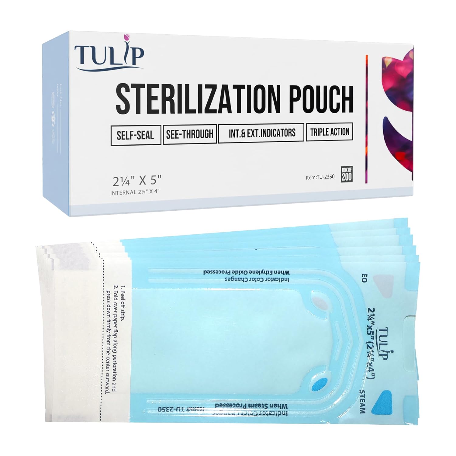 Self Sealing Pouch 3.5" x 5.25" (200 Pack) - Autoclave Sterilizer Bags for Clean Tools - Dental and Nail Sanitizer