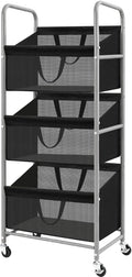 3-Tier Vertical Rolling Laundry Hamper, Removable Bags, Black Mesh | 120L Capacity, Space-Saving Vertical Design