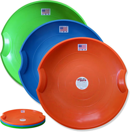 26” Flying Saucer Sled Multipack - Plastic Snow Sleds with Hand Grips, Heavy Duty Snow Discs for Kids, Adults